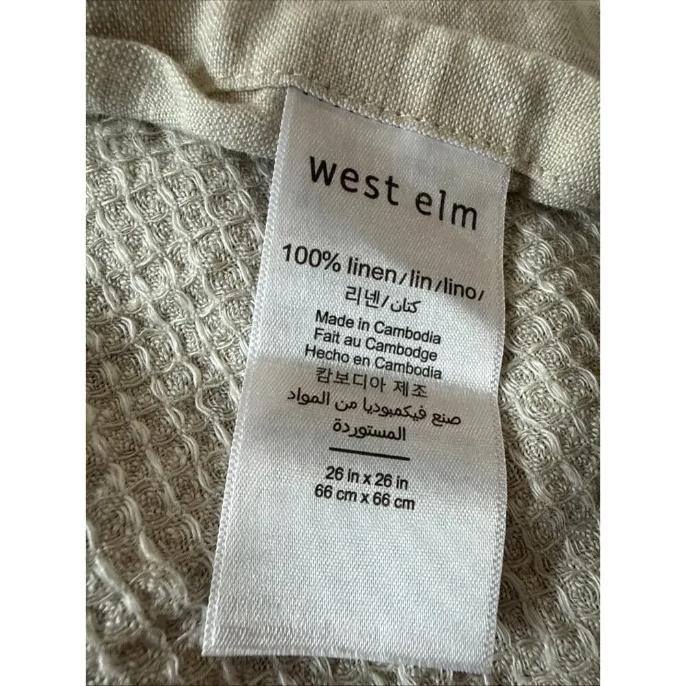 Lot Of 2 West Elm European Flax Linen Mini Waffle Sham Natural Standard 26 X 26”